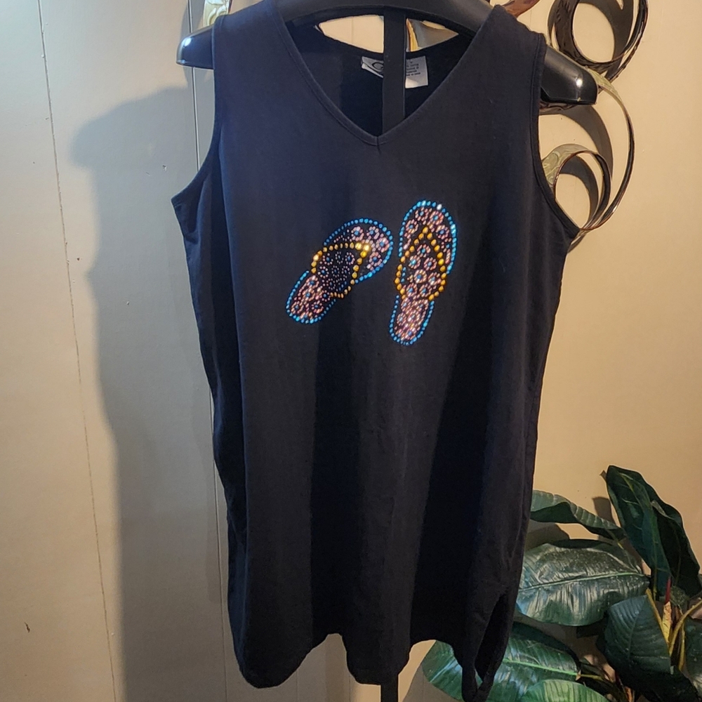 CZ Black/Sequin Flip Flops Swim Cover Up